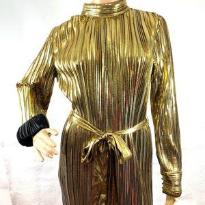 Elan Dress Metallic Gold Pleats Egyptian Cleopatra
